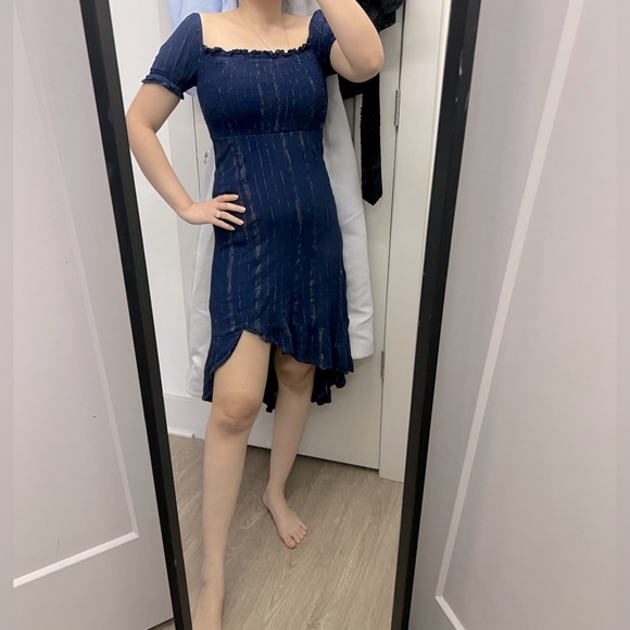 blue rain smocked high low dress - Picture 1 of 8